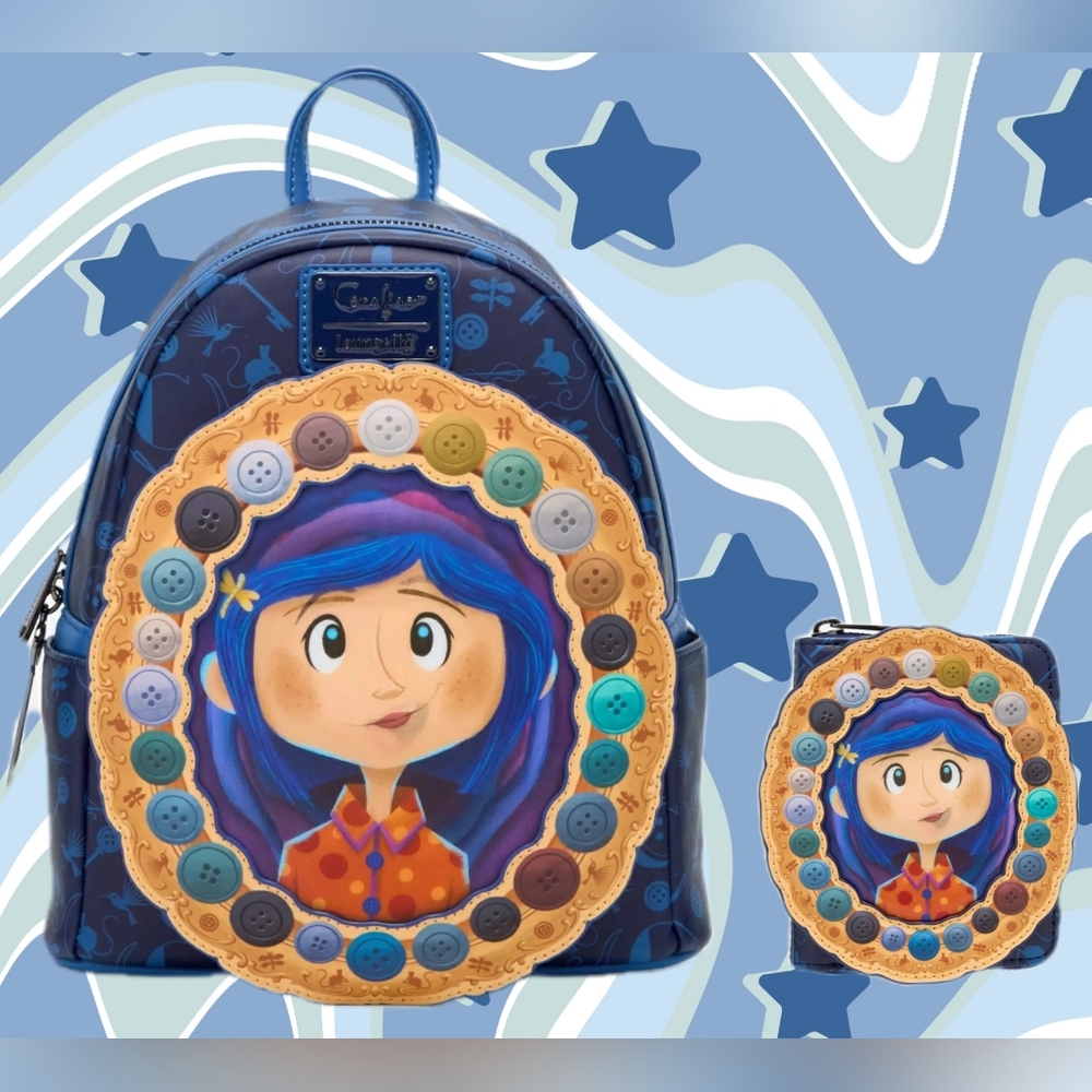 NWT Loungefly Navy and Multicolor Buttons Coraline